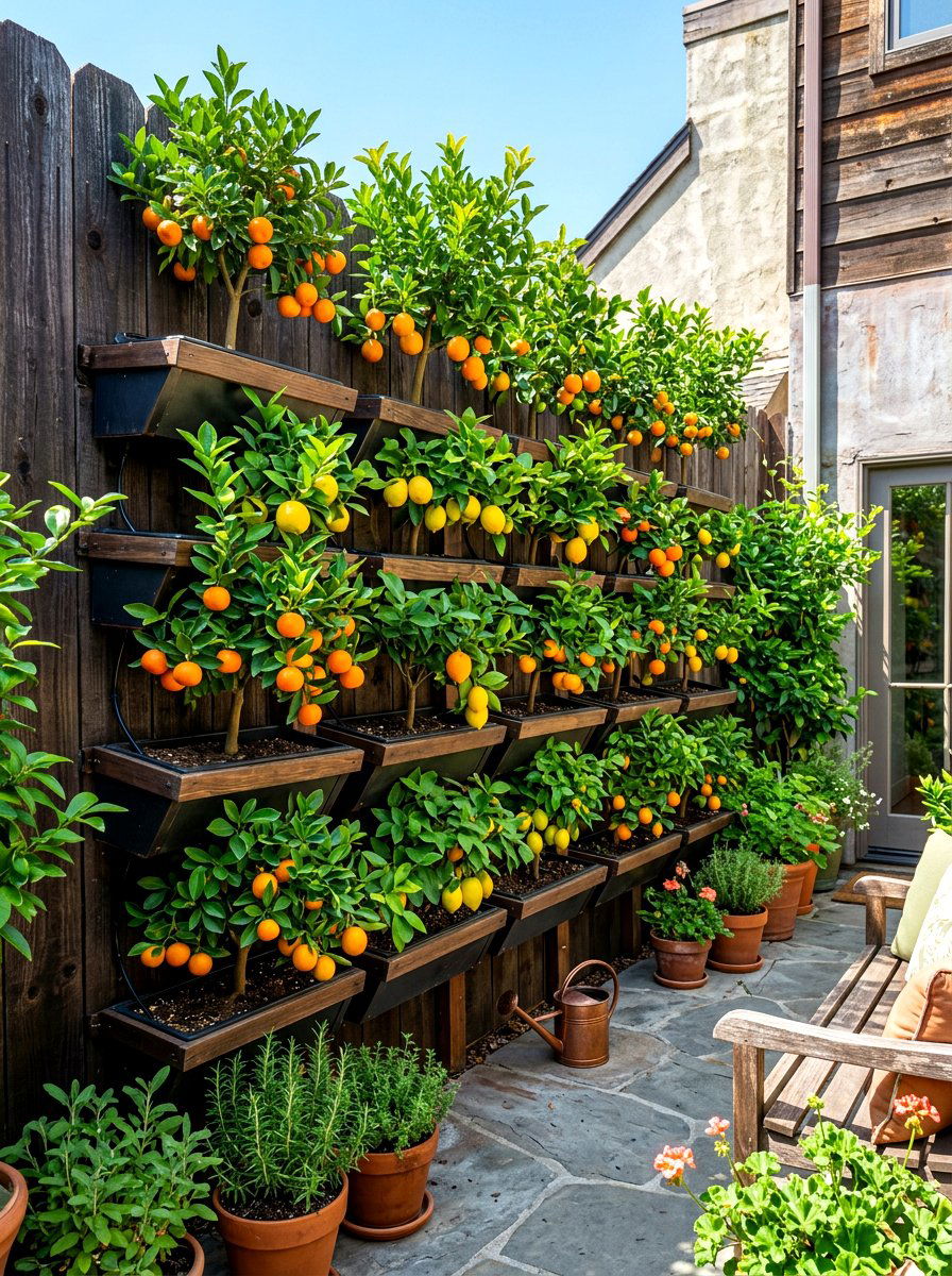 Vertical Citrus Wall Garden - 30 dwarf citrus garden ideas
