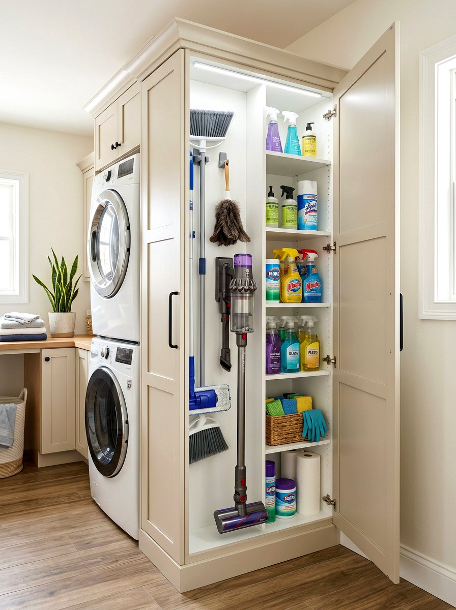 Vertical Cleaning Closet - 30 laundry room storage ideas