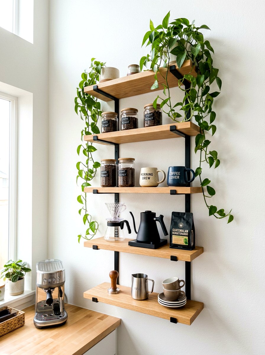 Vertical Coffee Station Shelving - 30 coffee station shelf styling ideas