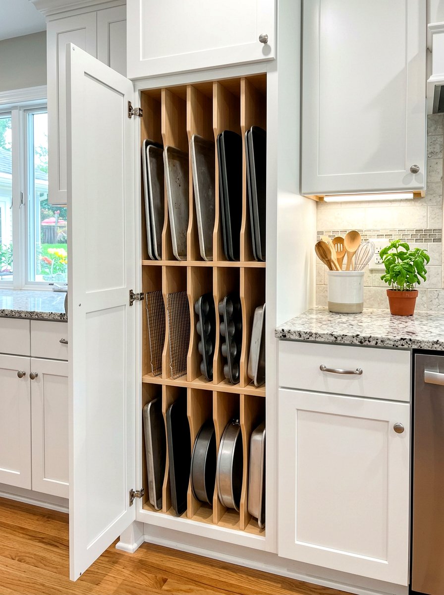 Vertical Cookie Sheet Storage - 30 baking station ideas