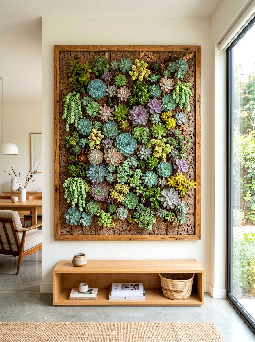 Vertical Cork Succulent Wall - 30 indoor vertical garden ideas