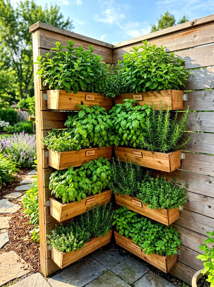 Vertical Corner Herb Garden - 30 corner garden ideas
