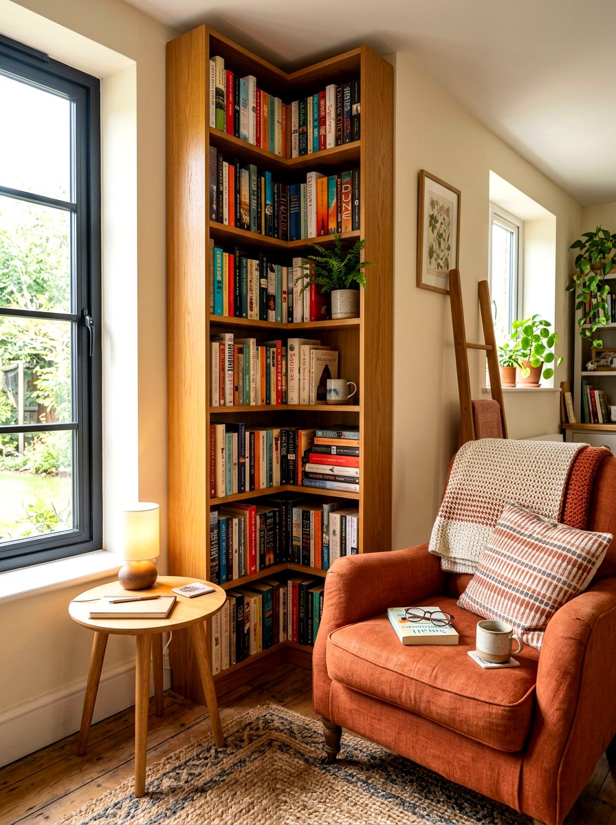 Vertical Corner Shelf Unit - 30 organizing a bookshelf ideas