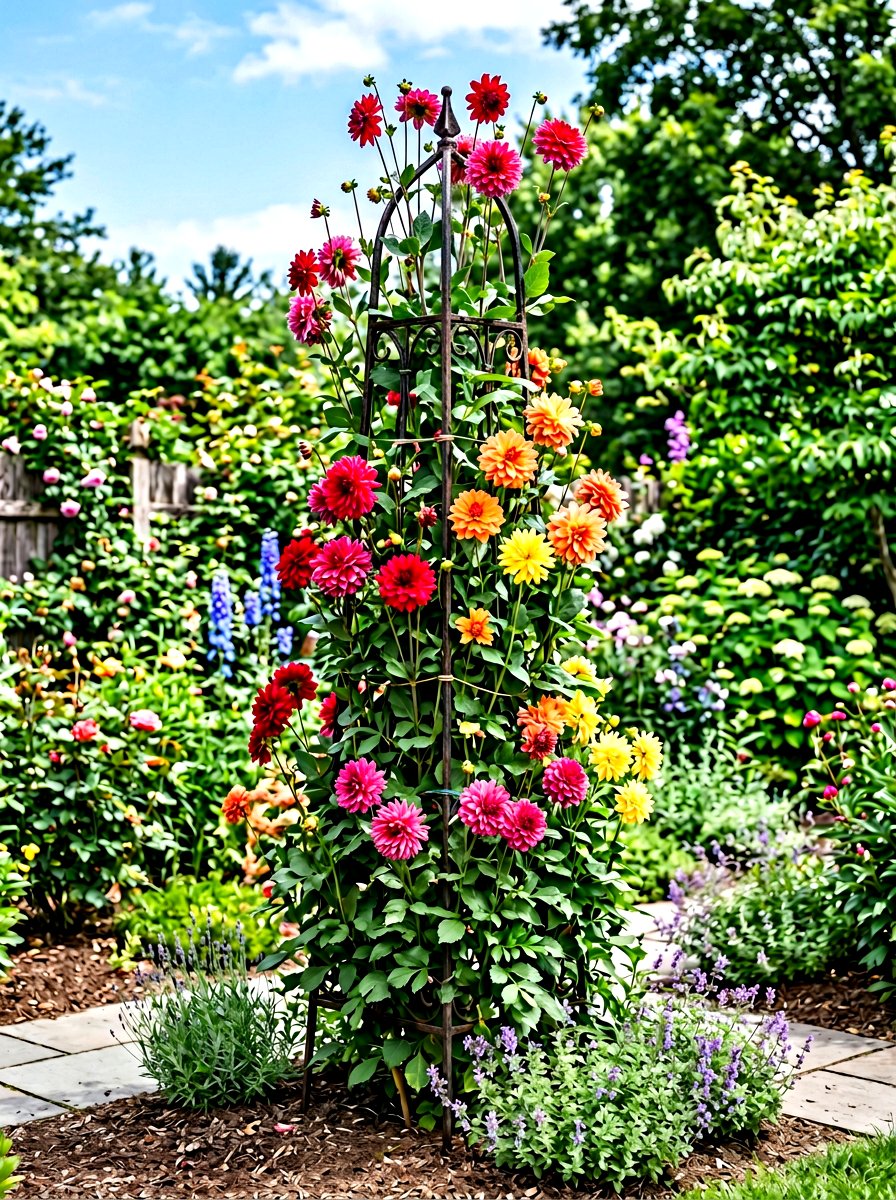 Vertical Dahlia Trellis - 30 dahlia garden ideas