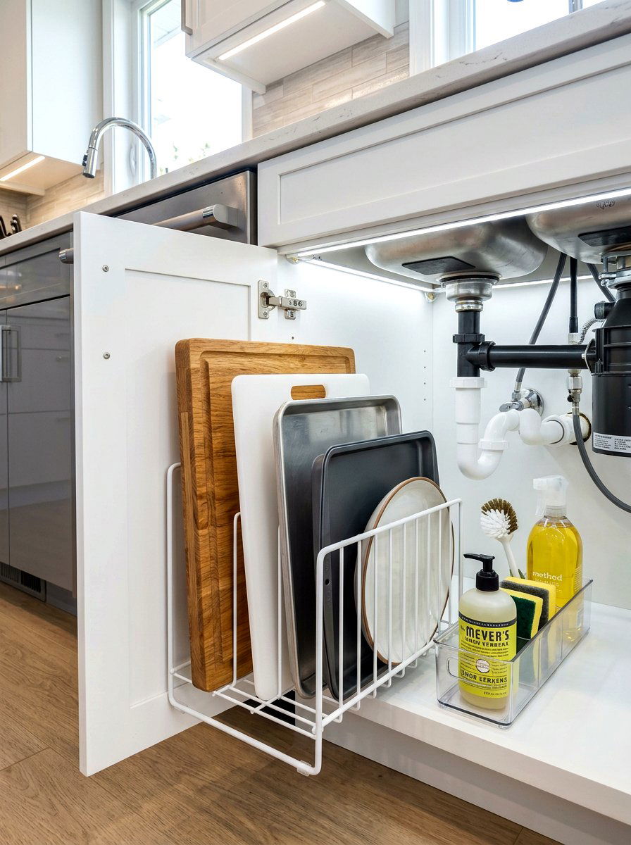 Vertical Divider Sorting System - 30 under sink kitchen organization ideas
