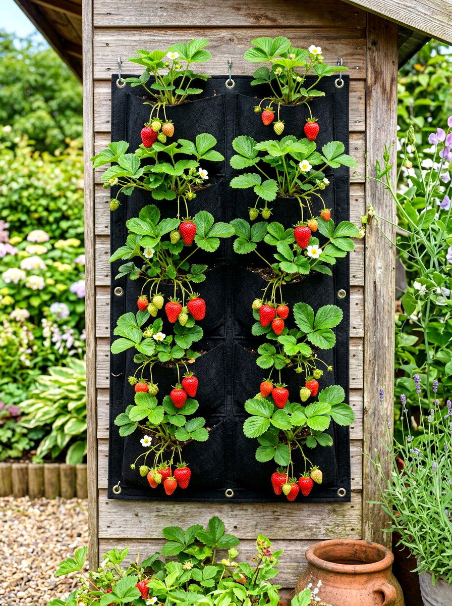 Vertical Felt Planting Bag - 30 vertical strawberry garden ideas