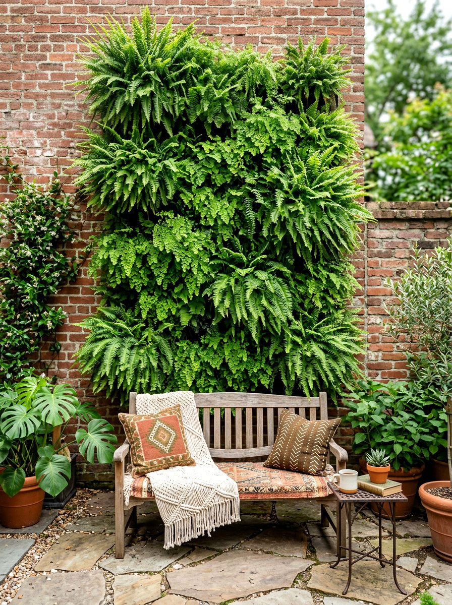Vertical Fern Wall - 30 shady courtyard garden ideas
