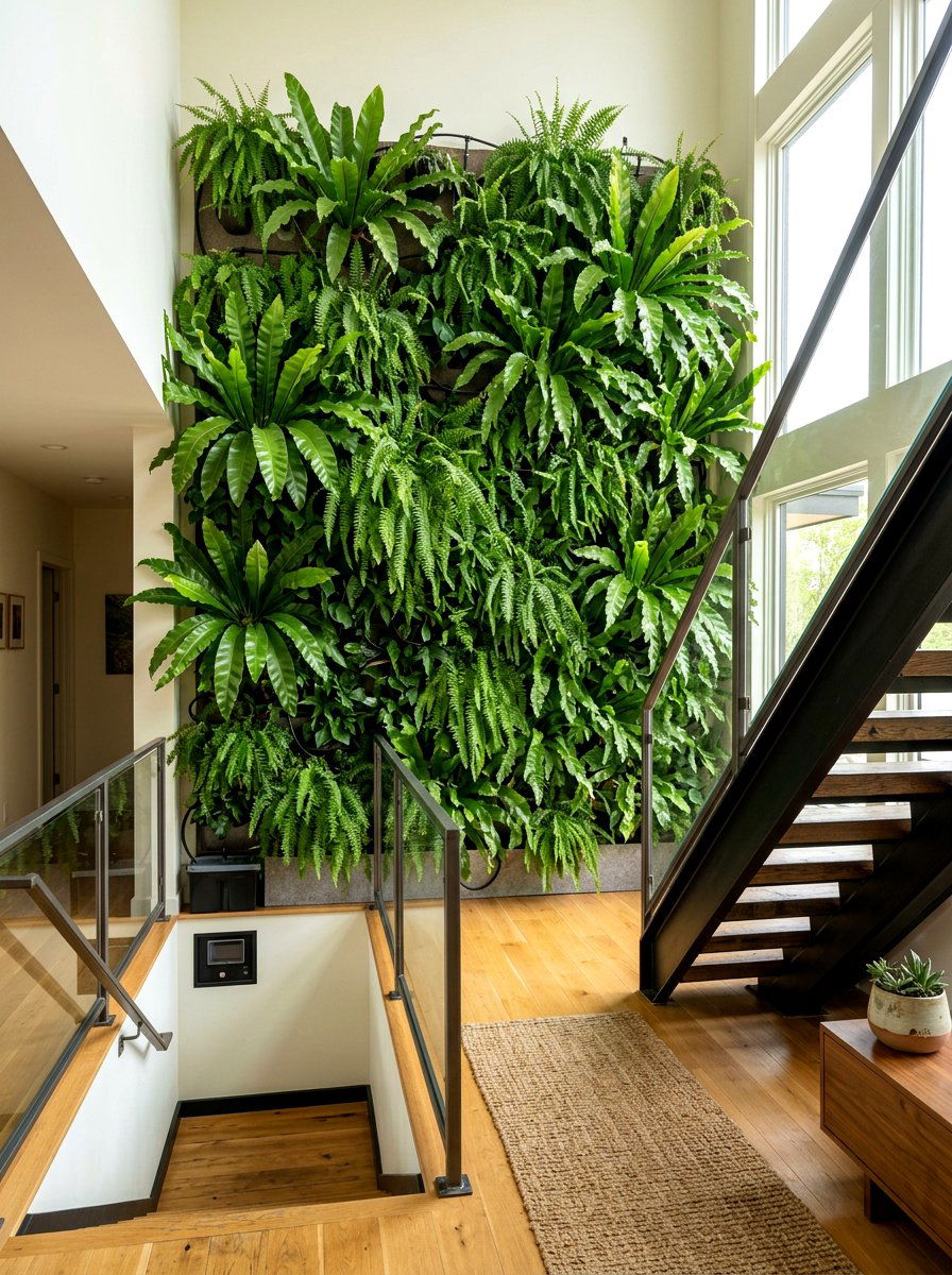 Vertical Fern Wall - 30 staircase plant corner ideas