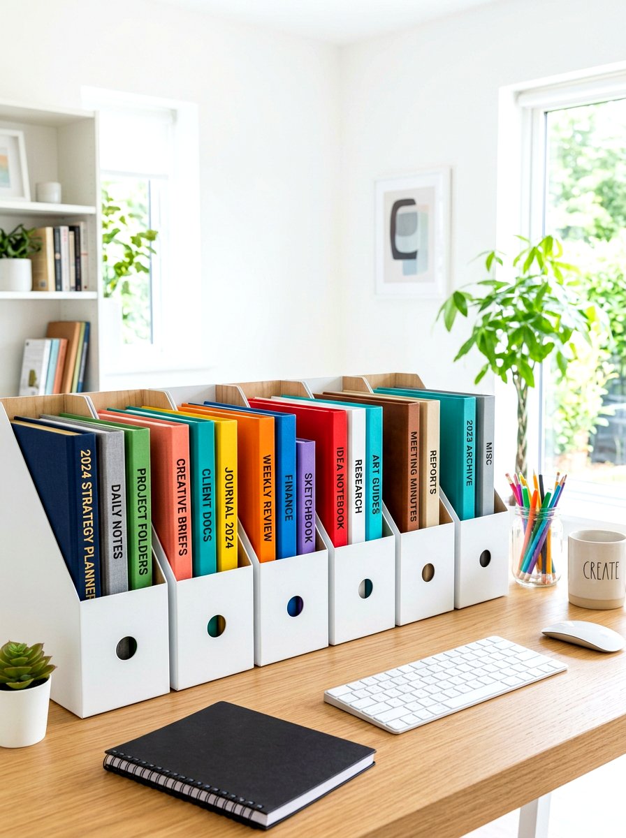 Vertical File Station - 30 paper planner desk ideas