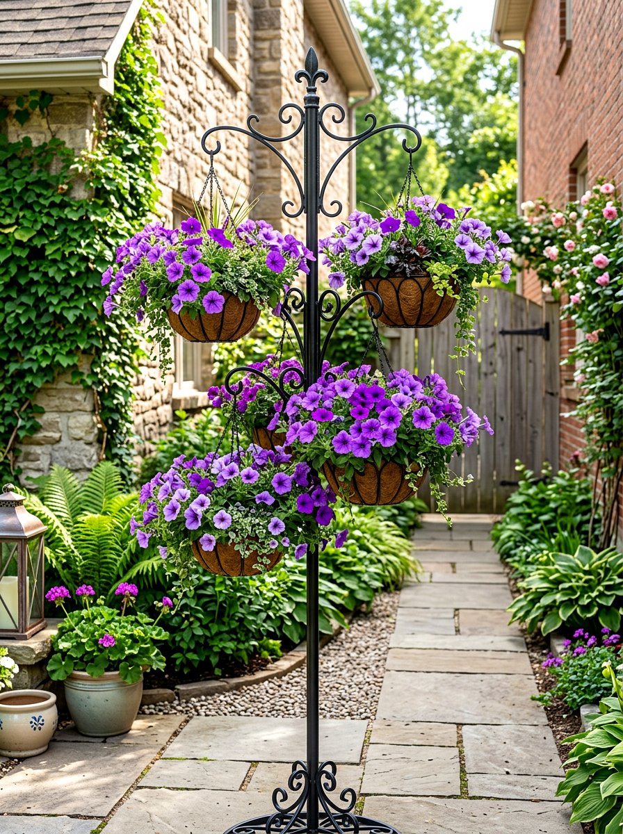 Vertical Flower Basket Stand - 30 side yard storage ideas