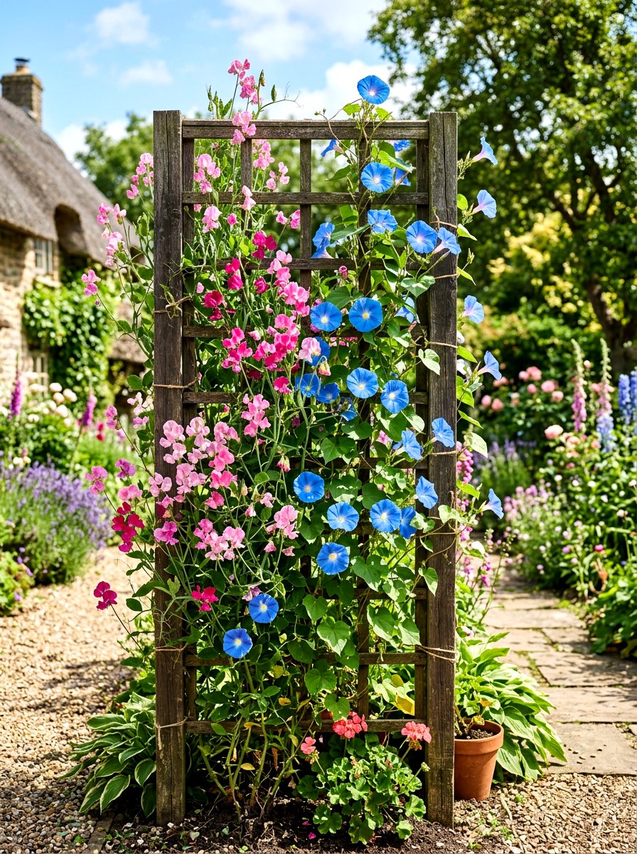 Vertical Flower Trellis - 30 cottage flower bed ideas