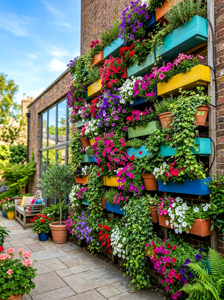 Vertical Flower Wall - 30 colorful garden decor ideas