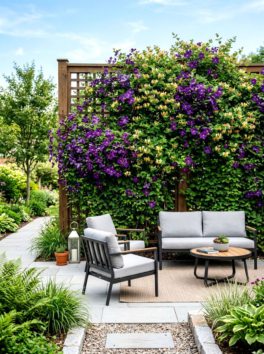 Vertical Flowering Trellis - 30 pollinator paradise backyard ideas