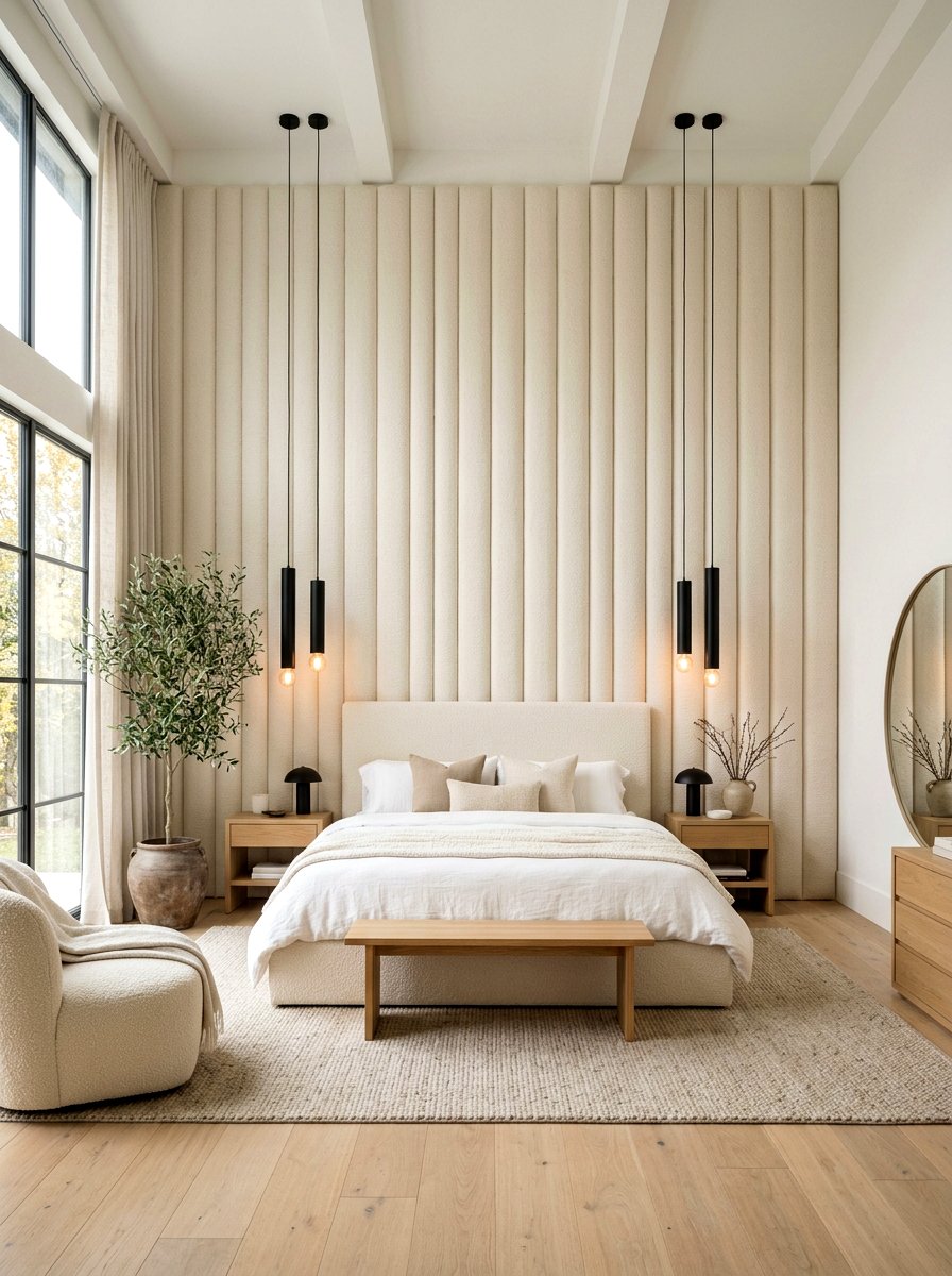 Vertical Fluted Panels - 30 upholstered wall bedroom ideas