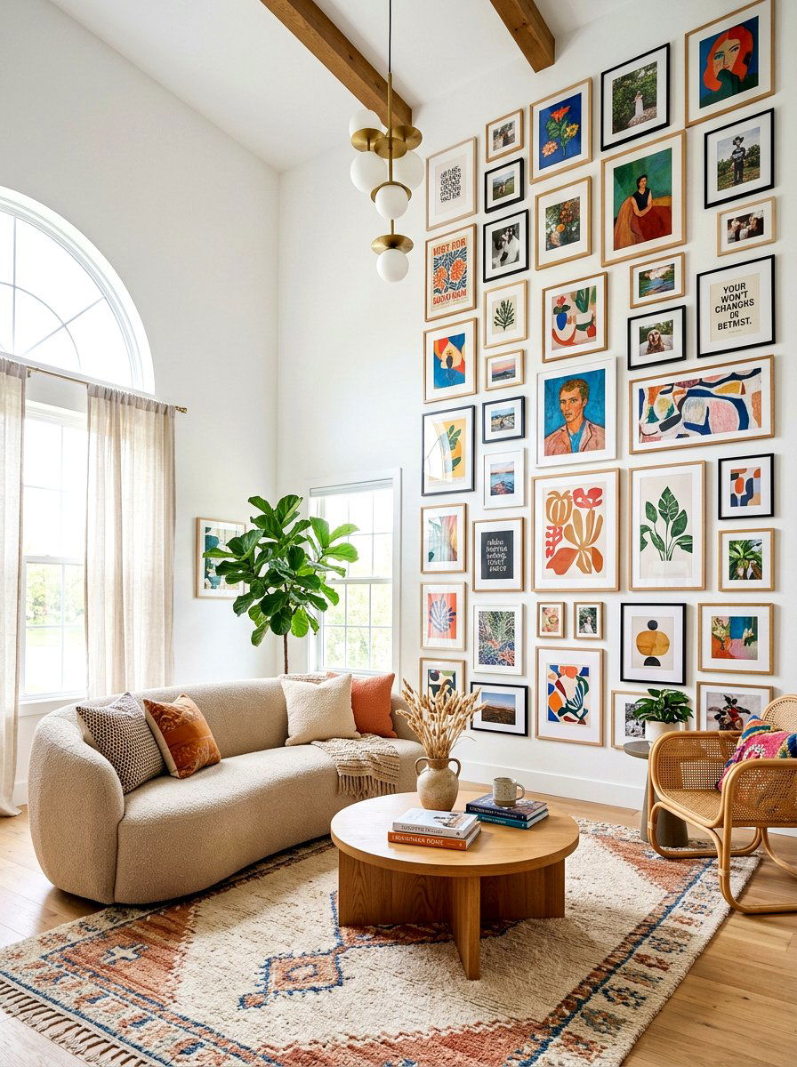 Vertical Gallery Wall - 30 tall ceiling living room ideas