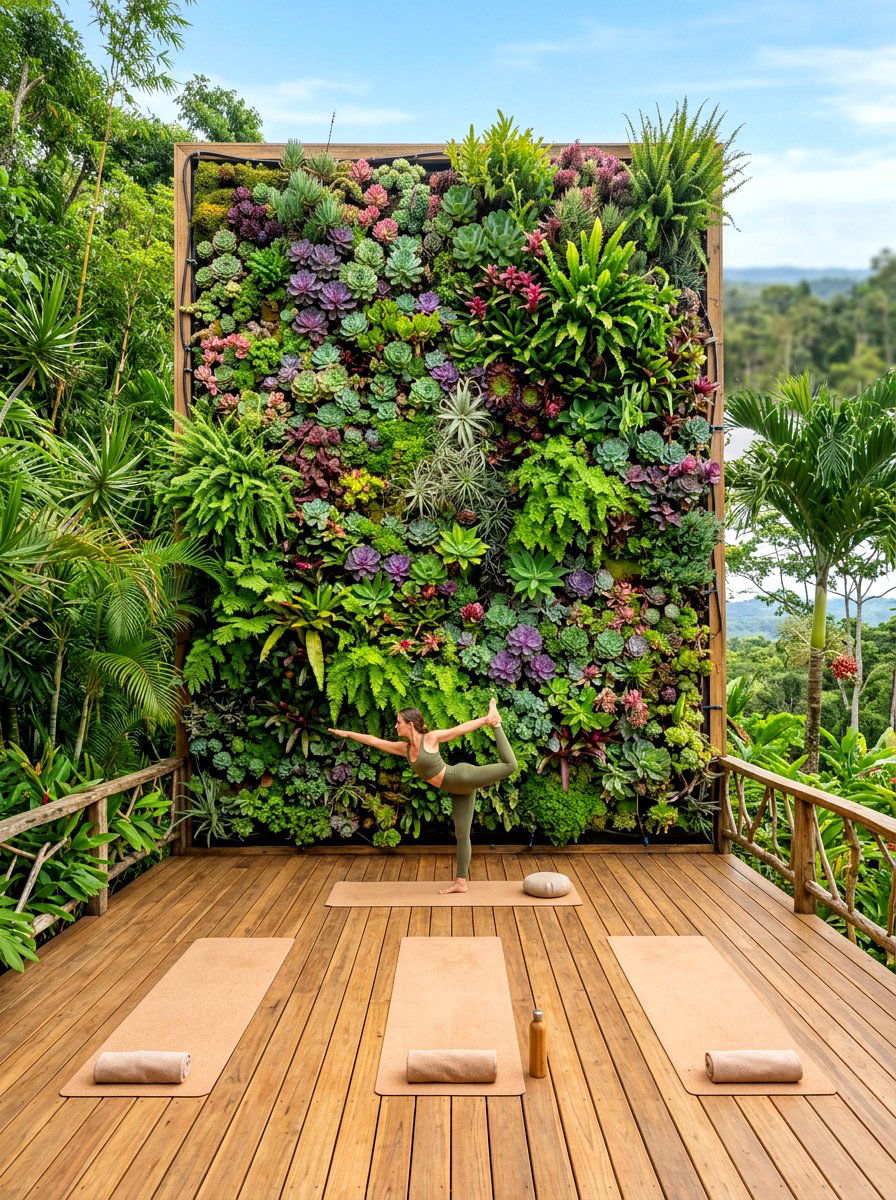 Vertical Garden Backdrop - 30 backyard yoga deck ideas