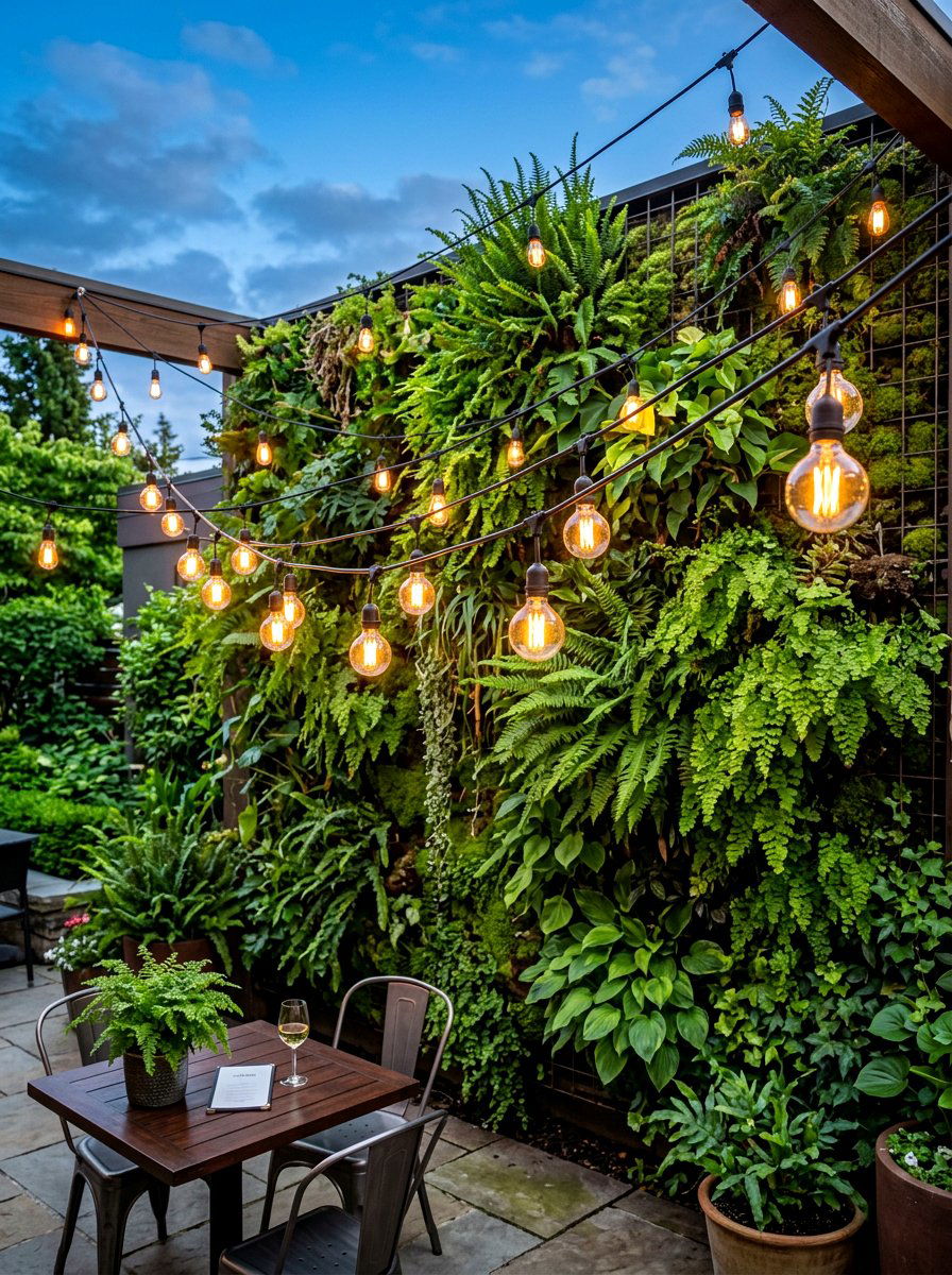 Vertical Garden Bistro Lights - 30 bistro lights patio ideas