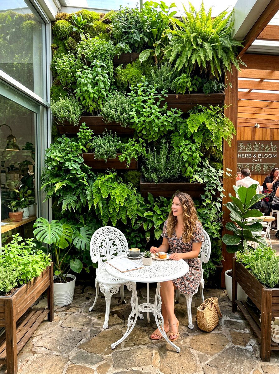 Vertical Garden Cafe Wall - 30 patio cafe corner ideas
