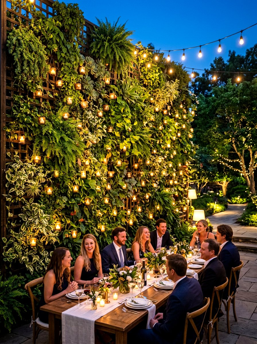 Vertical Garden Candle Backdrop - 30 candlelit garden dinner ideas