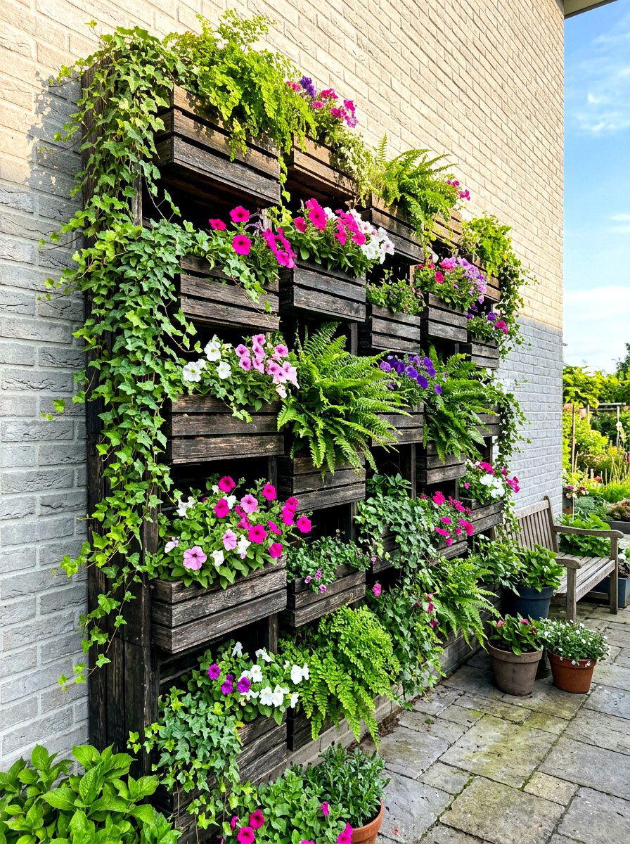 Vertical Garden Crate Wall - 30 garden crate storage ideas