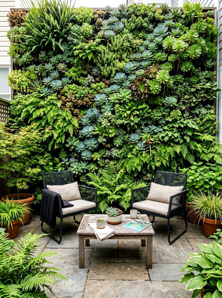Vertical Garden Lounge - 30 garden lounge ideas