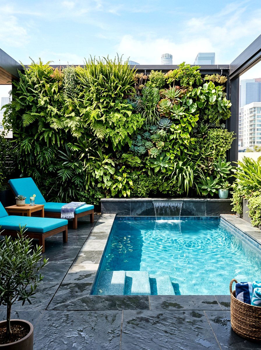 Vertical Garden Pool Wall - 30 plunge pool patio ideas