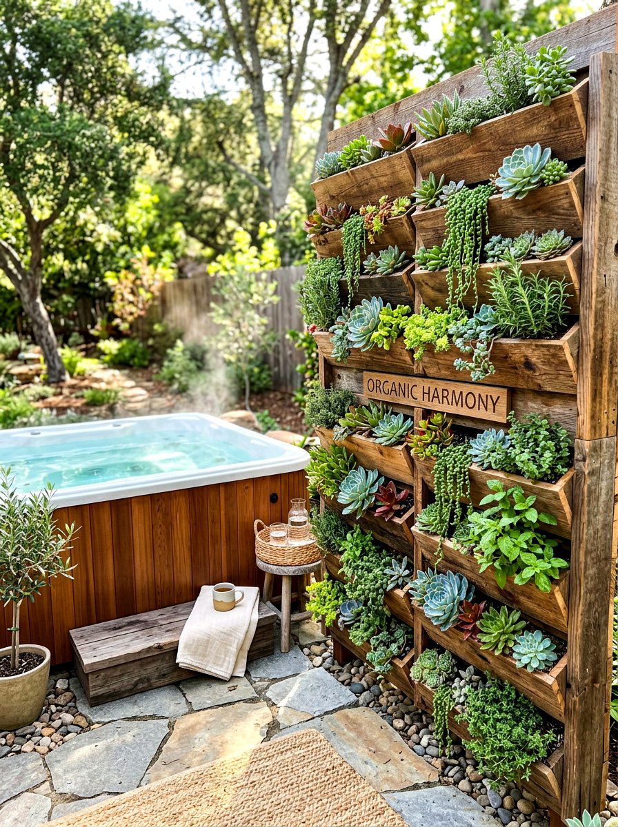 Vertical Garden Privacy Wall - 30 hot tub privacy fence ideas