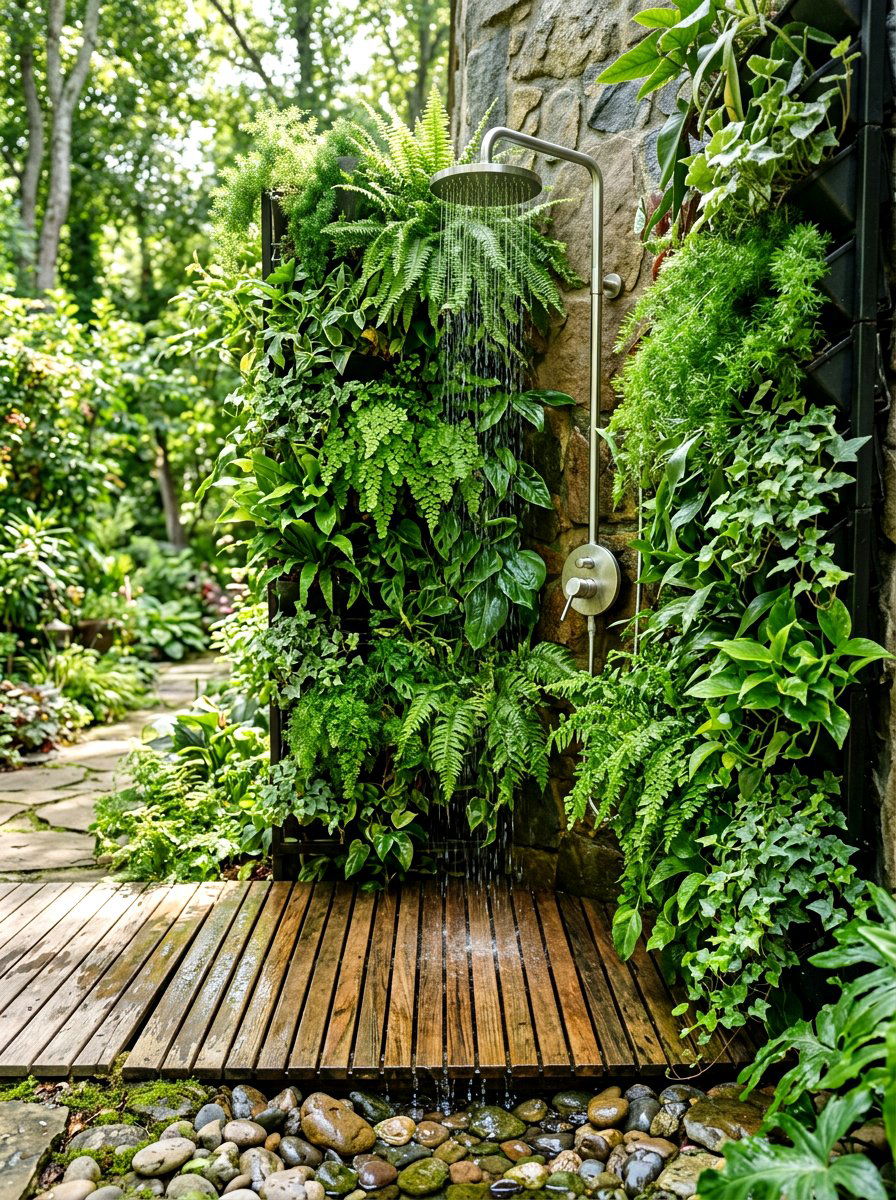 Vertical Garden Shower - 30 outdoor shower ideas