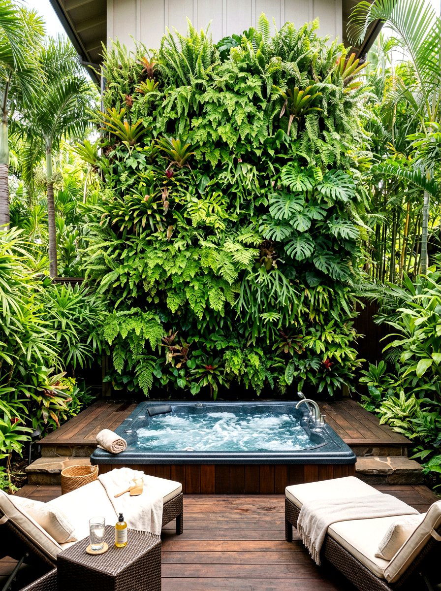 Vertical Garden Spa Wall - 30 spa backyard ideas