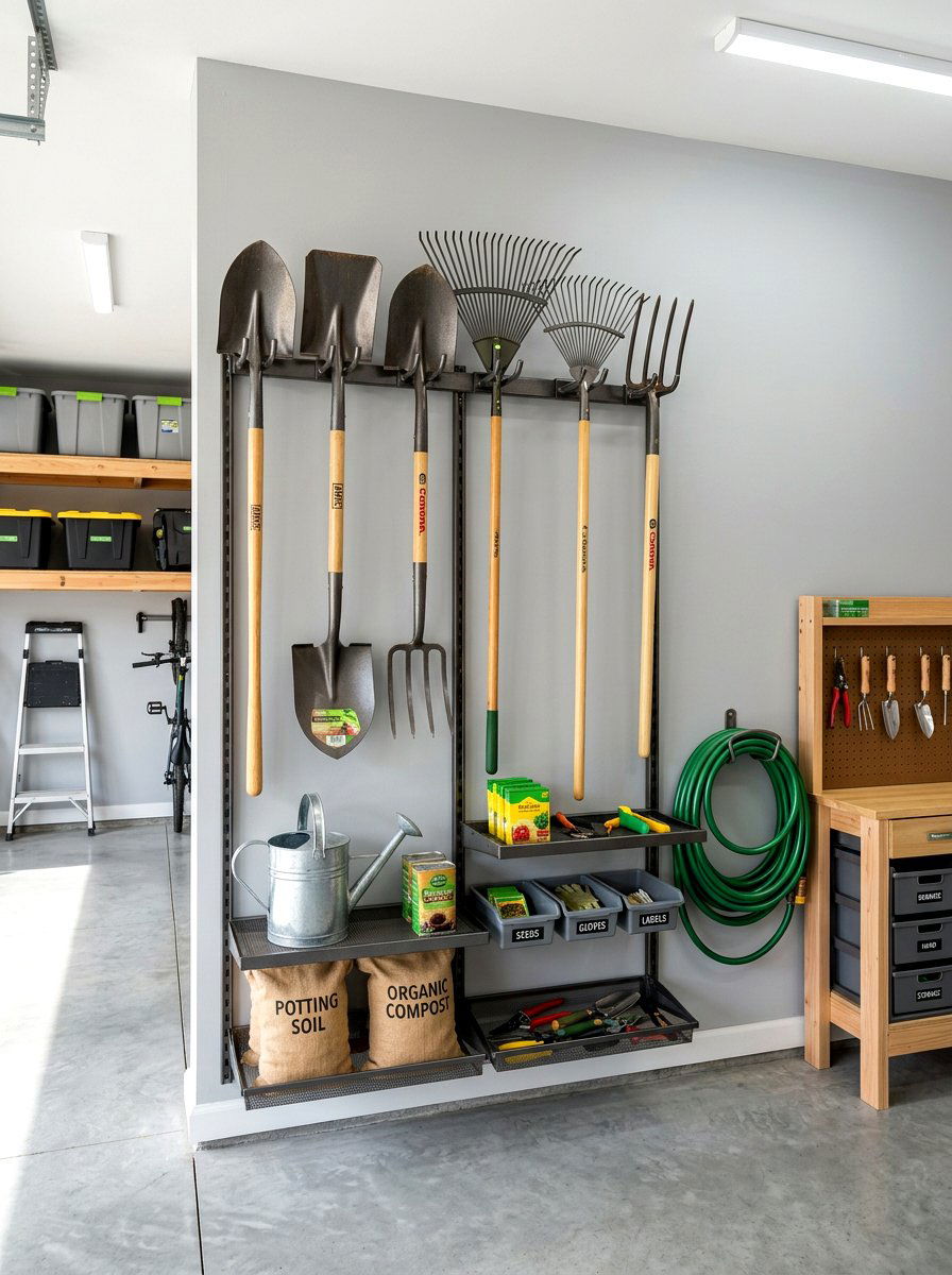 Vertical Garden Supply Rack - 30 garage gardening station ideas