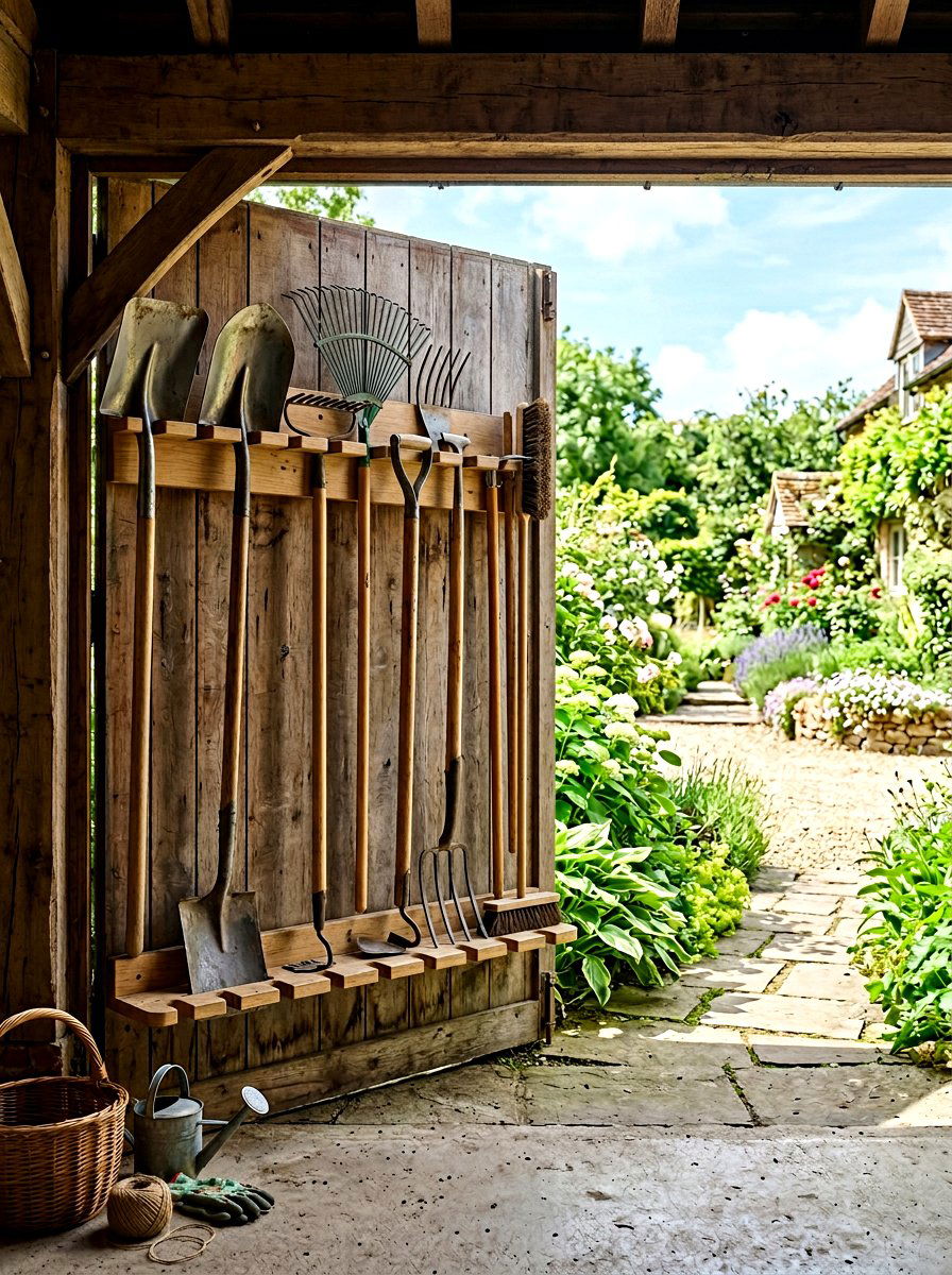 Vertical Garden Tool Rack - 30 garage storage ideas