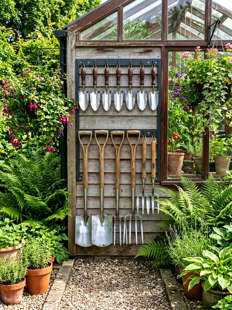 Vertical Garden Tool Storage - 30 greenhouse potting area ideas