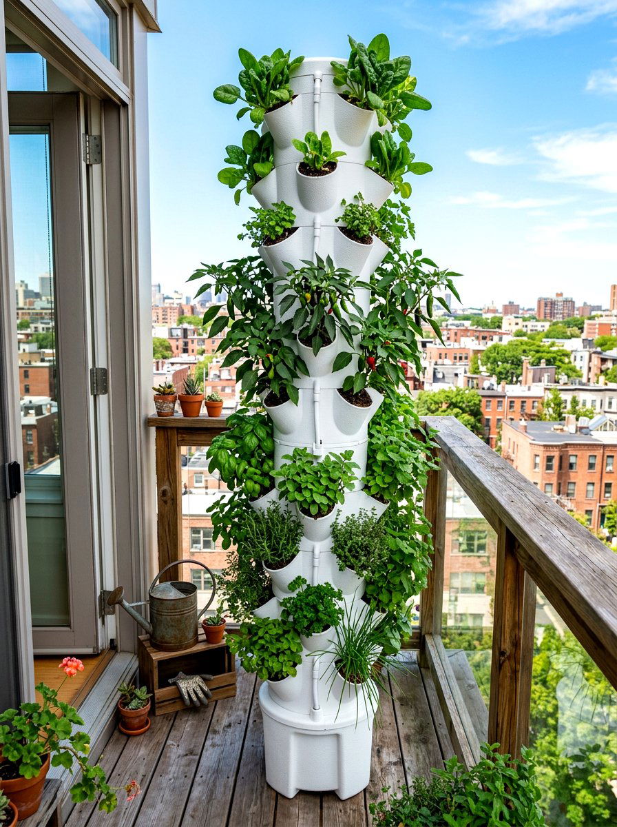 Vertical Garden Tower Stack - 30 compact kitchen garden ideas
