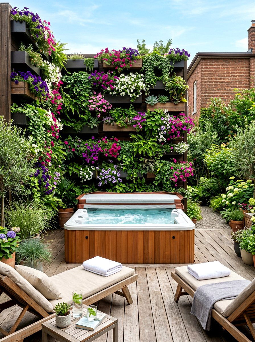 Vertical Garden Wall - 30 hot tub patio decor ideas aesthetic