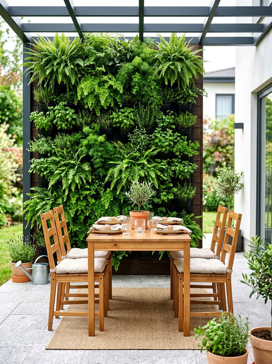 Vertical Garden Wall Dining - 30 outdoor breakfast nook ideas