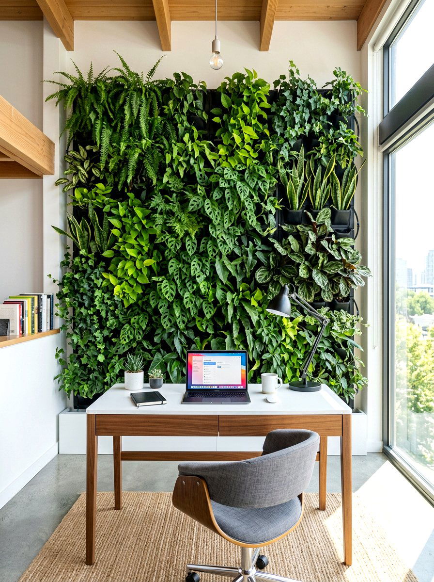 Vertical Garden Wall Workspace - 30 biophilic interior design ideas