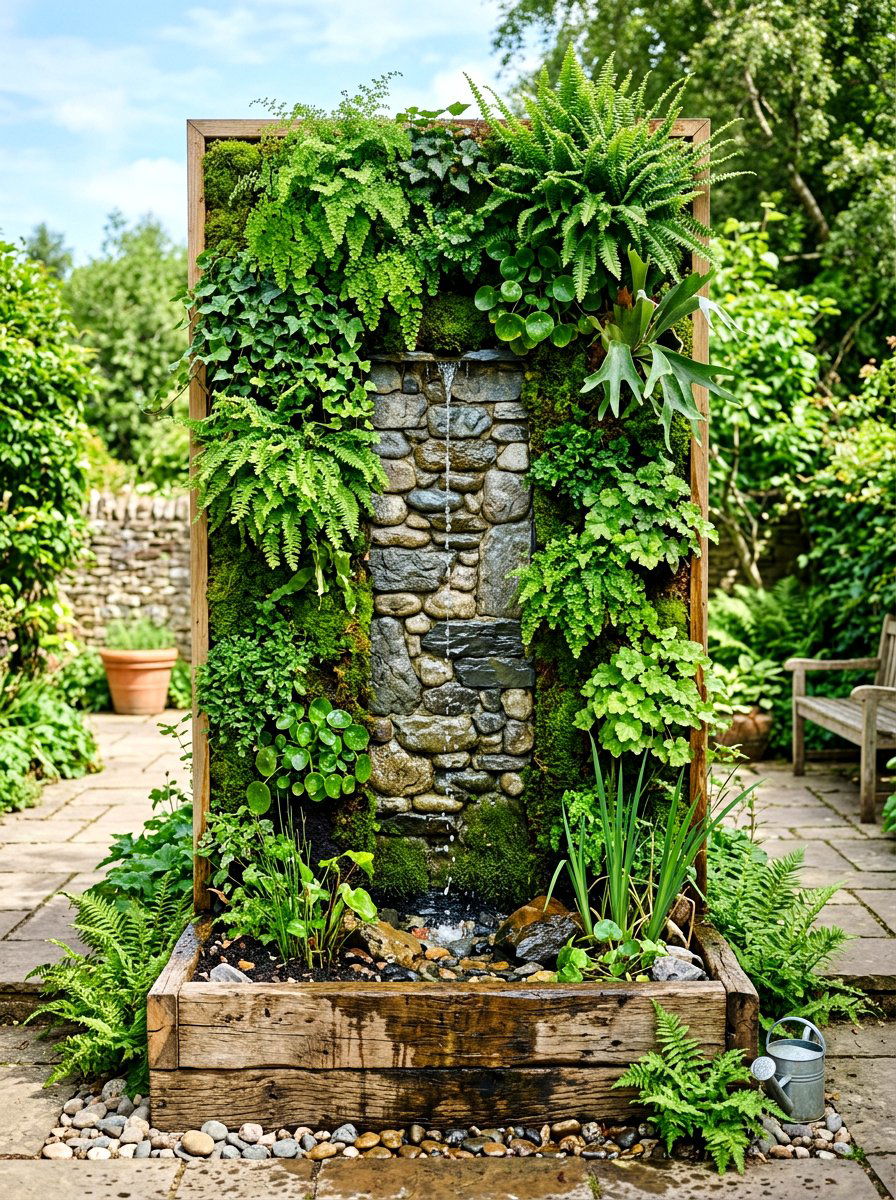 Vertical Green Wall - 30 outdoor courtyard fountain ideas