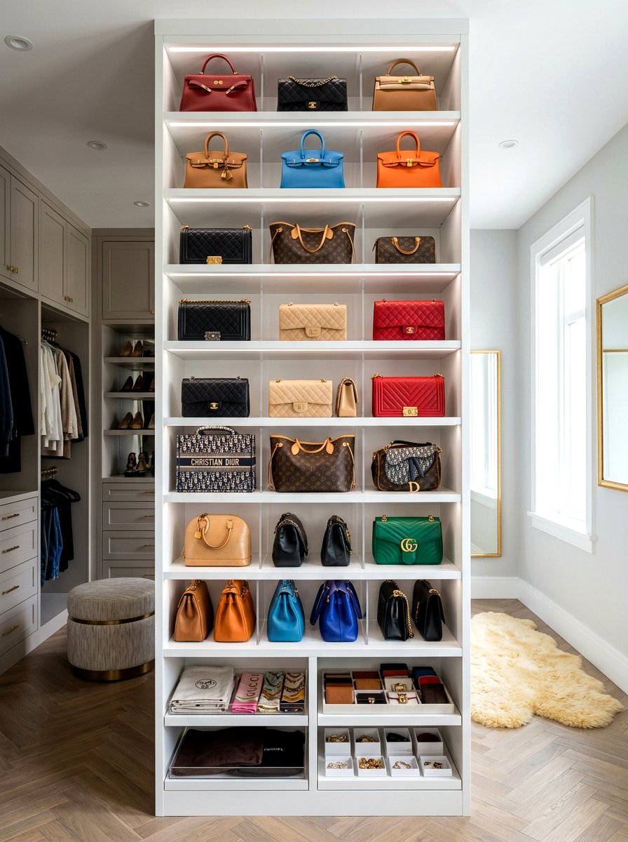 Vertical Handbag Storage Suite - 30 capsule wardrobe closet ideas