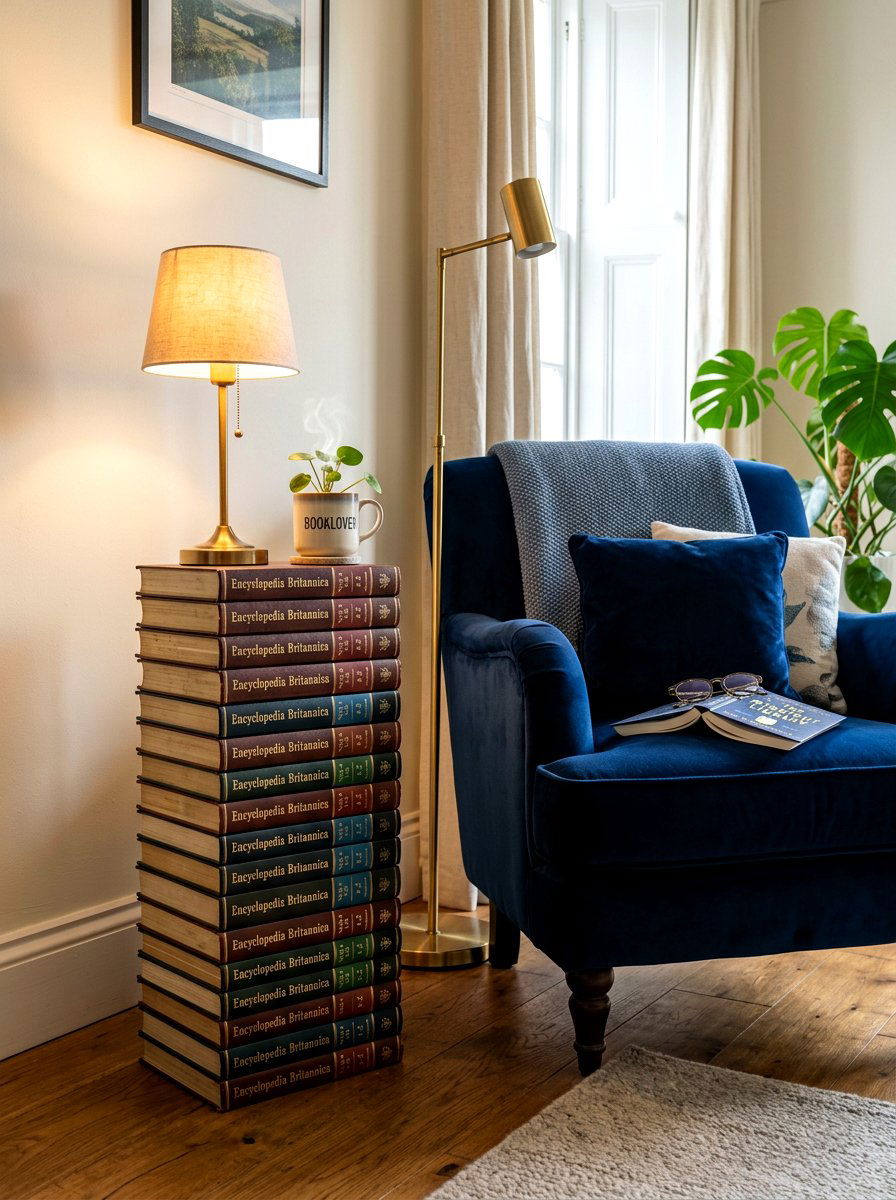 Vertical Hardcover Side Table - 30 stacked book table ideas