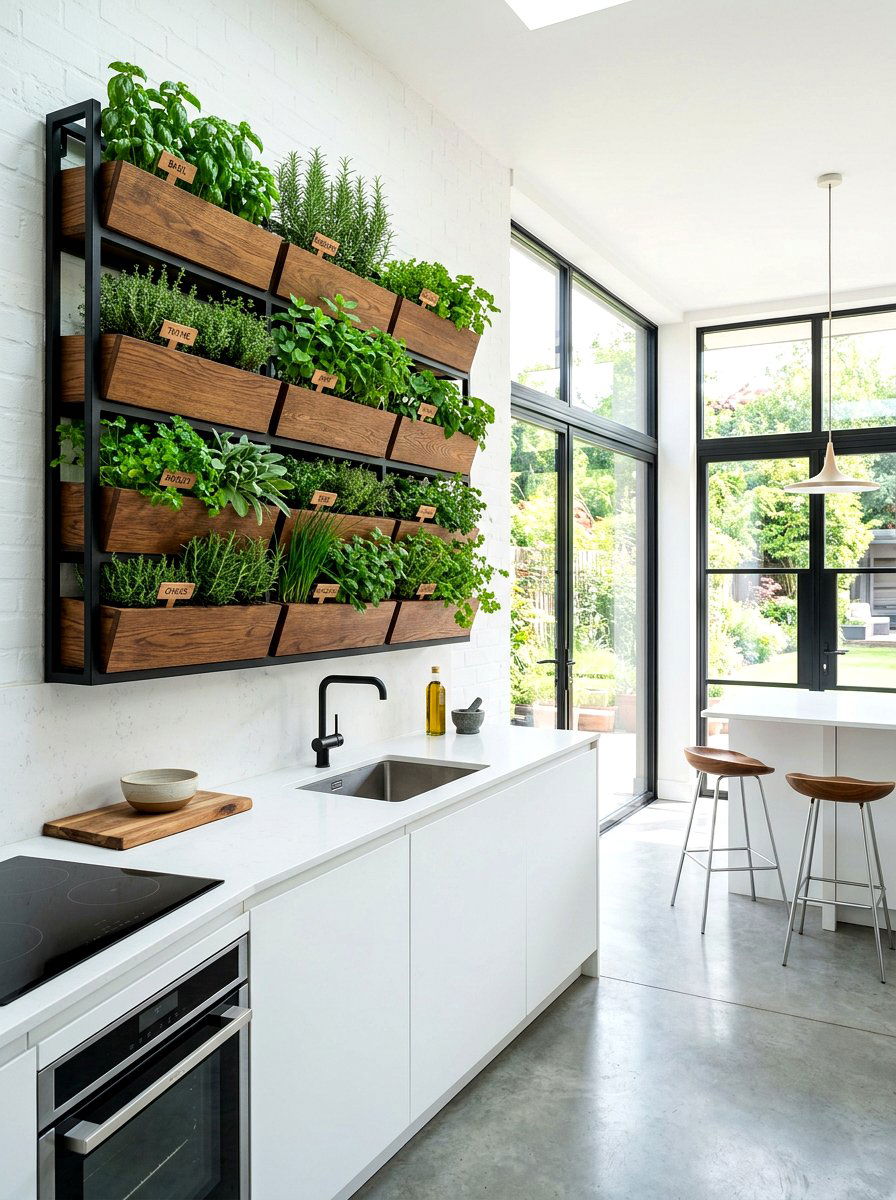 Vertical Herb Garden - 30 kitchen wall decor ideas