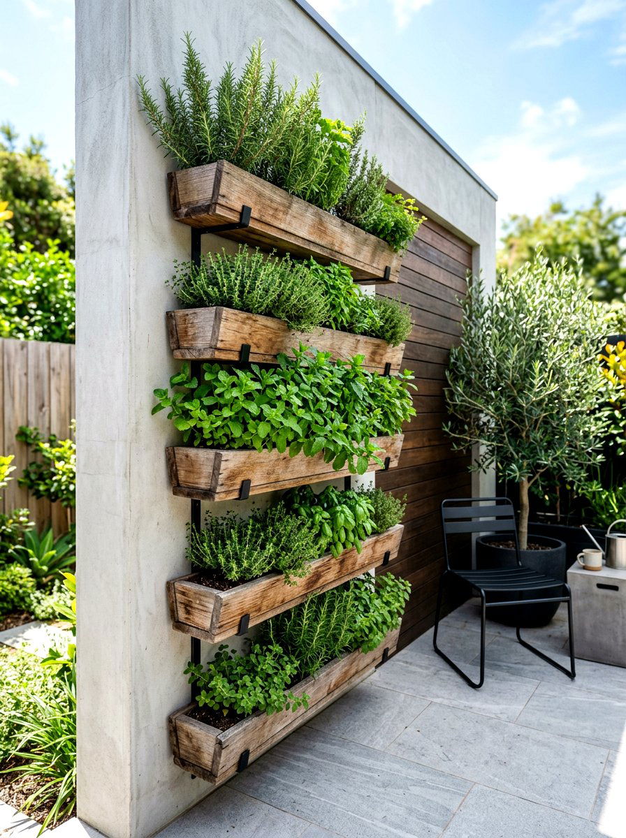 Vertical Herb Garden - 30 warm minimalist backyard ideas
