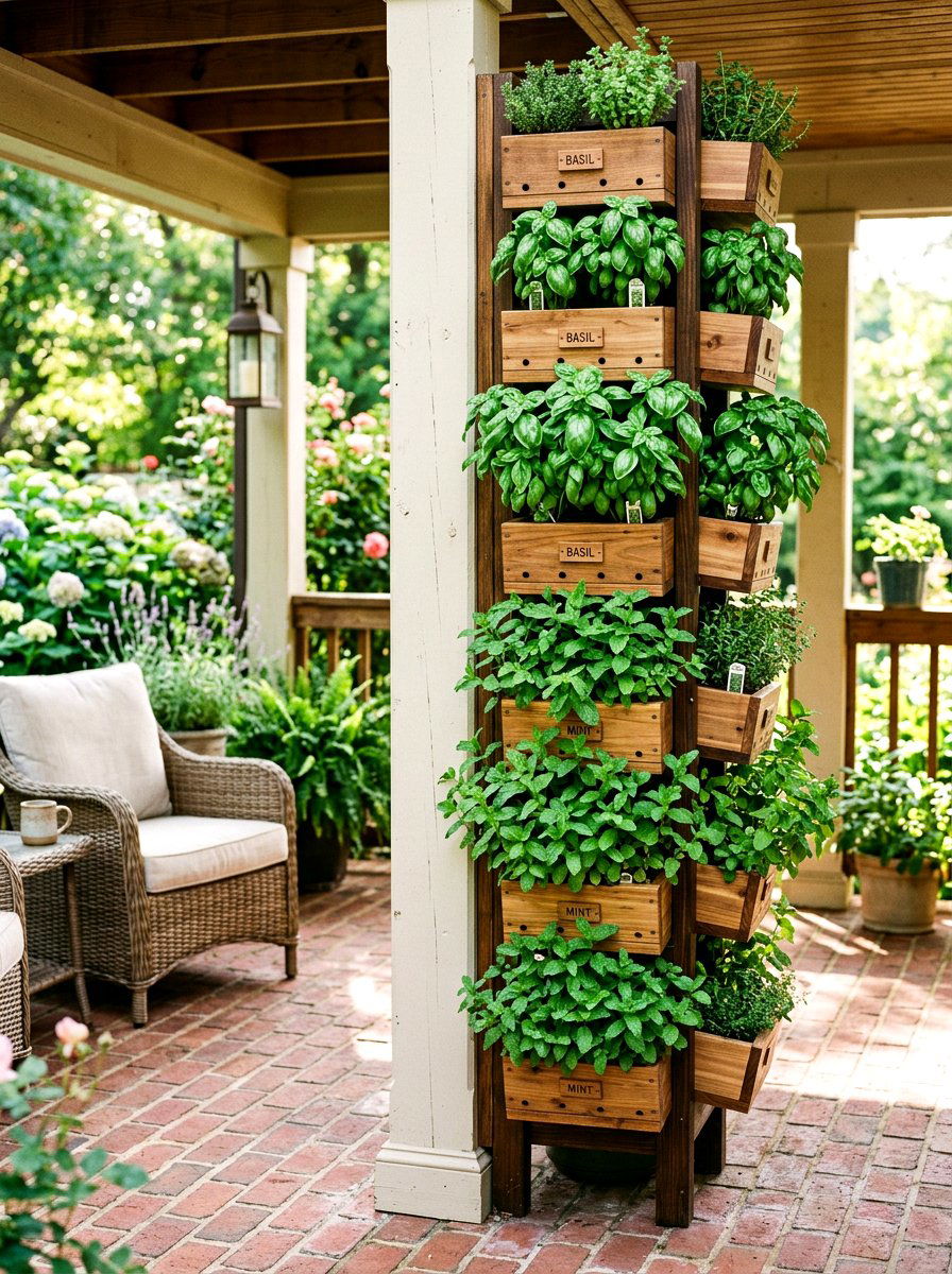 Vertical Herb Garden Column - 30 porch columns decor ideas