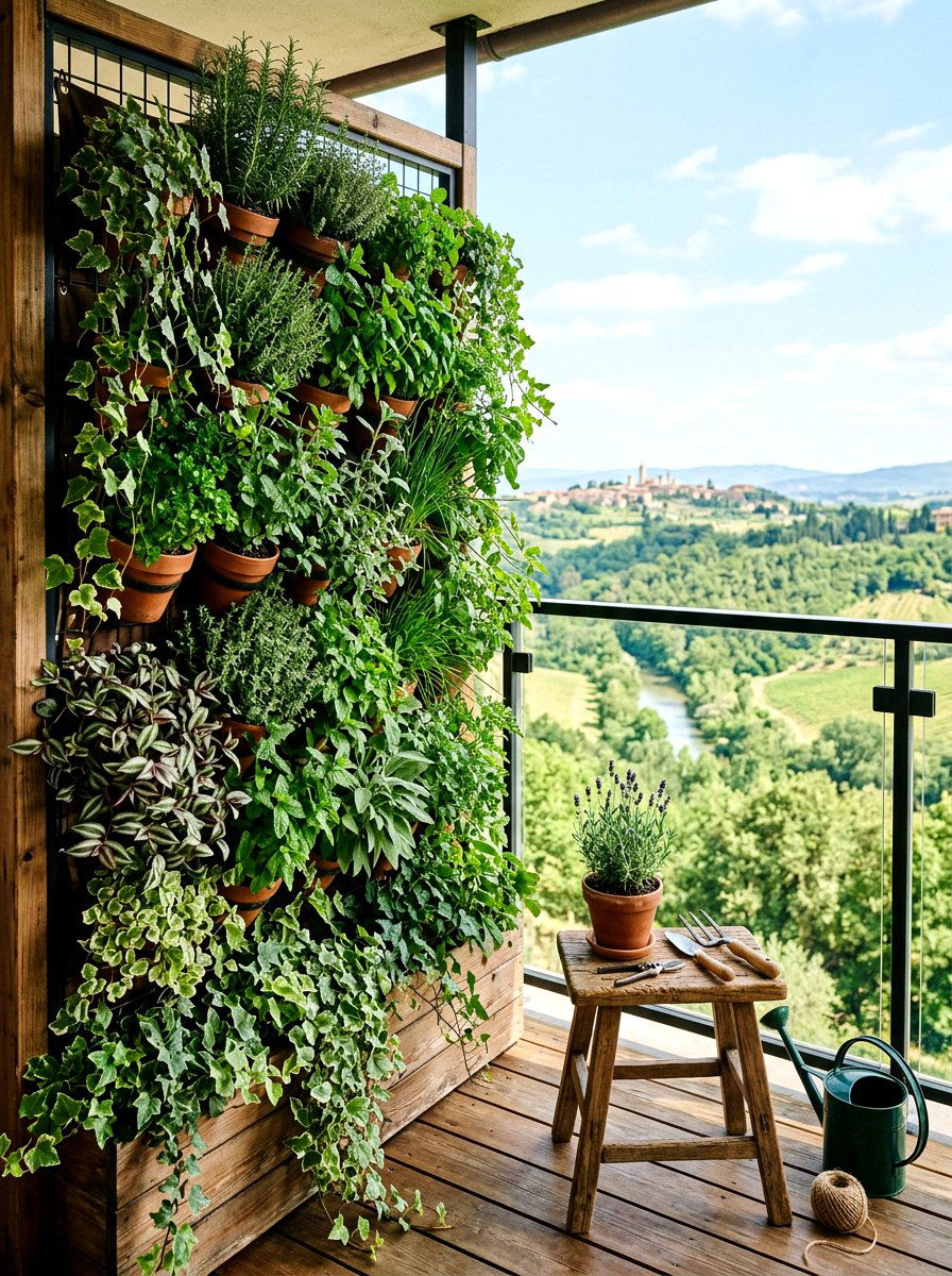 Vertical Herb Garden Curtain Wall - 30 balcony privacy curtain ideas