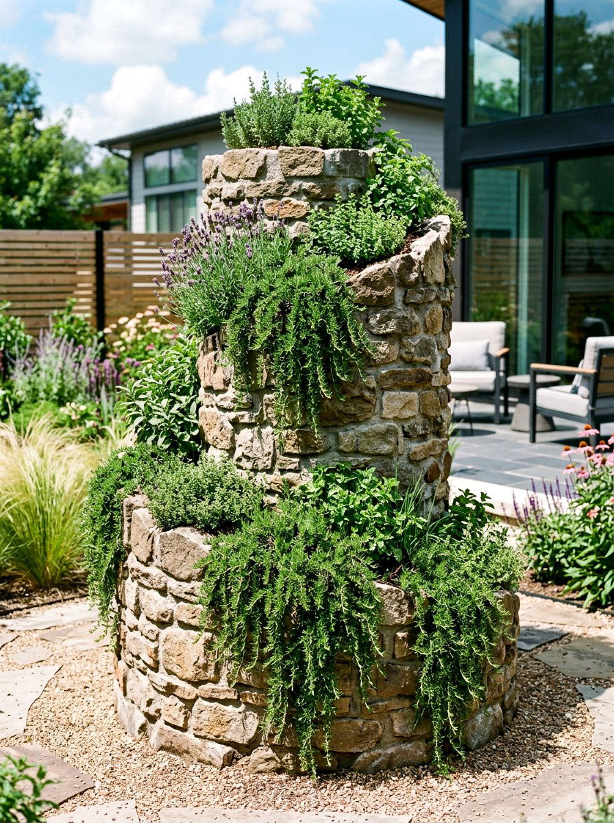 Vertical Herb Spiral - 30 backyard herb spiral ideas