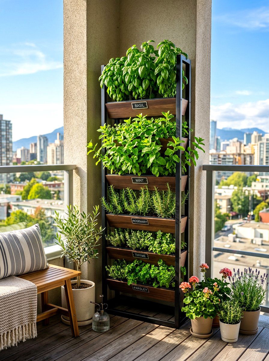 Vertical Herb Tower - 30 balcony vertical garden ideas