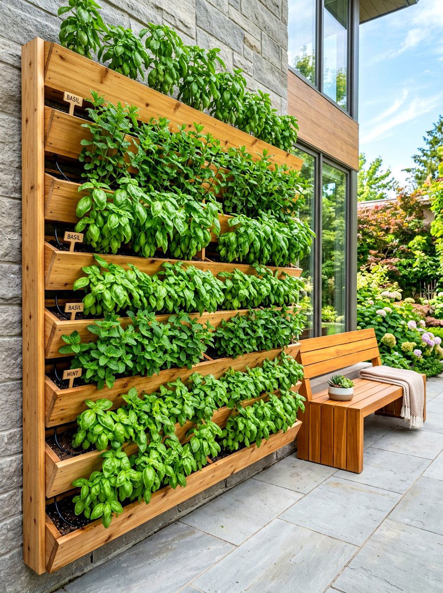 Vertical Herb Wall - 30 kitchen vegetable garden ideas