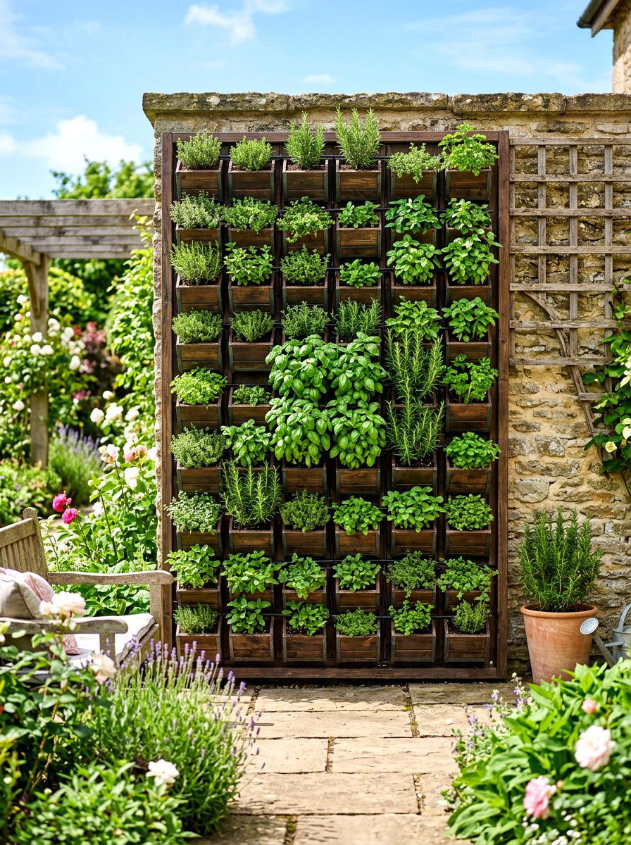 Vertical Herb Wall - 30 terrace garden ideas