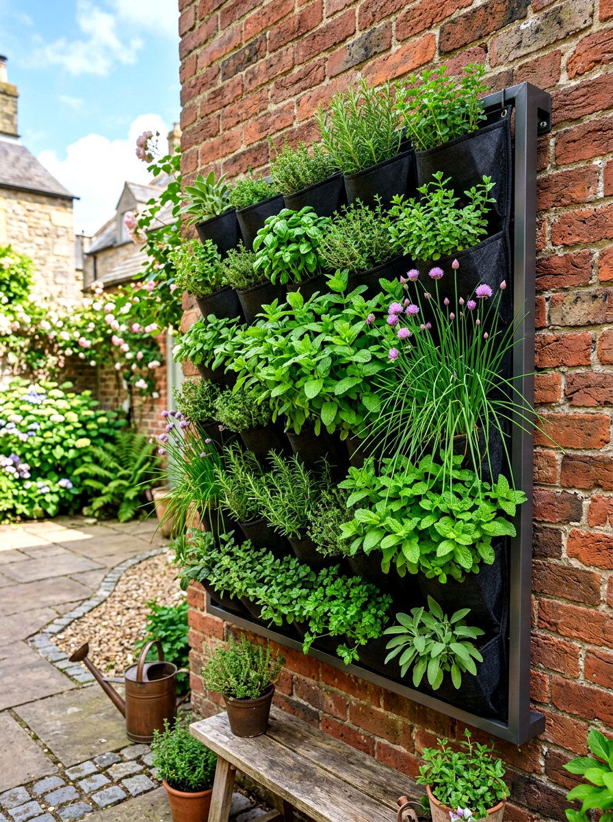 Vertical Herb Wall Garden - 30 courtyard herb garden ideas