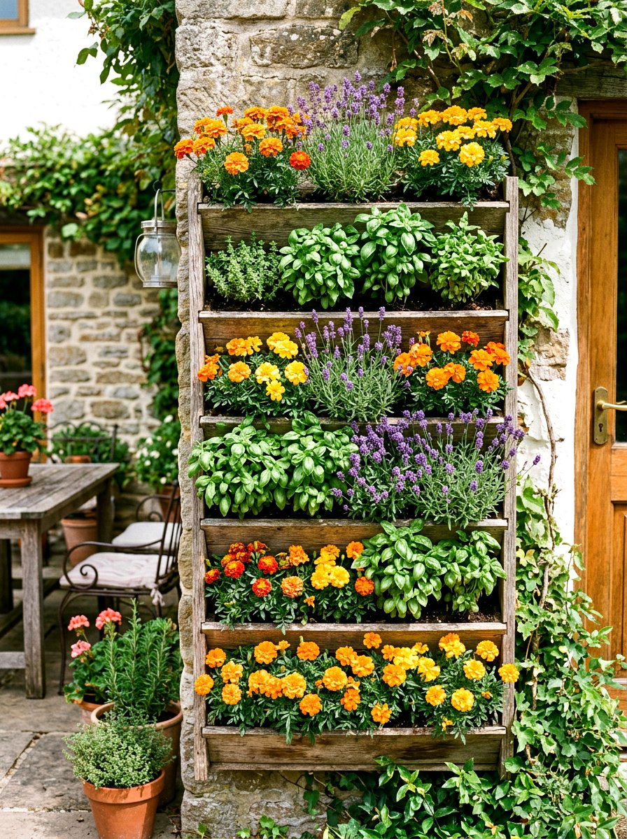 Vertical Herb and Flower Mix - 30 vertical flower garden ideas