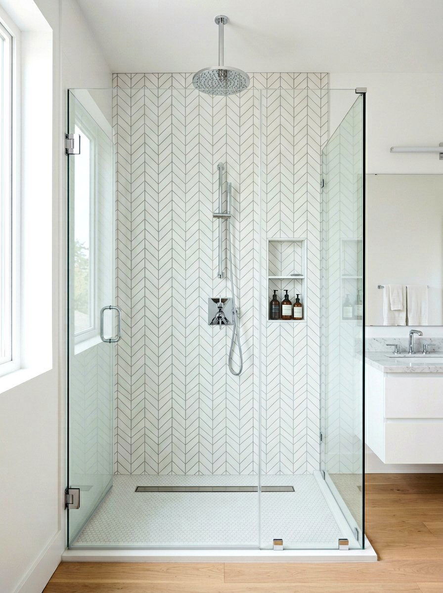 Vertical Herringbone Shower Tile - 30 vertical tile shower ideas